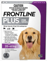 FRONTLINE PLUS FLEA & TICK SPOT ON FOR LARGE DOGS 20-40KG 6PK (PURPLE)