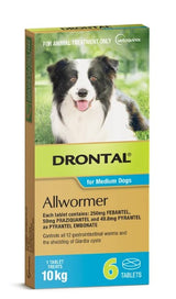 WORMER DRONTAL FOR MEDIUM DOGS 6 TABLETS 10KG EACH 462415