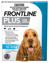 FRONTLINE PLUS FLEA & TICK SPOT ON FOR MEDIUM DOGS 10-20KG 3PK (BLUE)