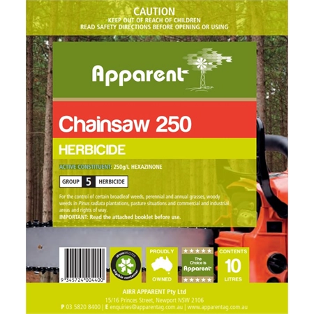 APPARENT CHAINSAW HERBICIDE 10LT HEXAZINONE 250G/L (EQ: VELPAR) 5657