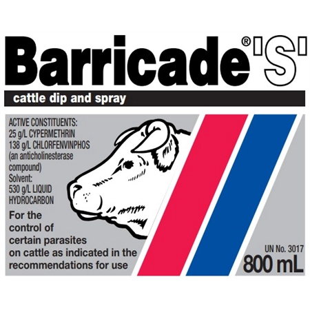 BARRICADE S 800ML S7 CYPERMETHRIN 25G/L CHORFENVINPHOS 138G/L ZOETIS