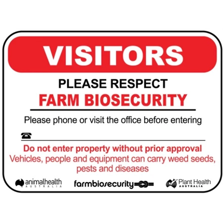 BIOSECURITY SIGN METAL 4 HOLE 600MM X 400MM CRT 100778429