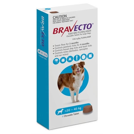 BRAVECTO 20-40KG DOG, SINGLE CHEWABLE TREAT (BLUE) 146625