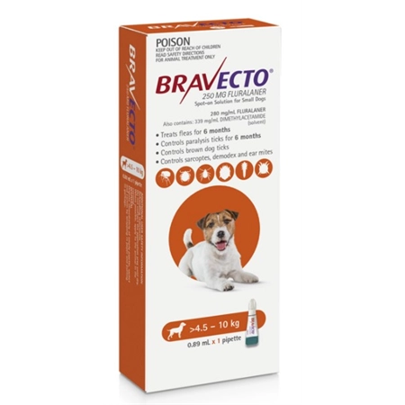 BRAVECTO SPOT ON DOG 4.5-10KG SINGLE PIPETTE (ORANGE) 153961