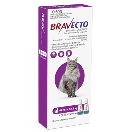 BRAVECTO SPOT ON FOR CATS 6.25-12.5KG 2PK (PURPLE) 100742109