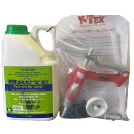 BRUTE Y-TEX POUR-0N INSECTICIDE FOR CATTLE 5LT WITH GUN 100743207