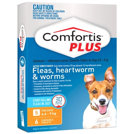 COMFORTIS PLUS FLEA & WORM TREATMENT FOR DOGS 4.6-9KG 6PK (ORANGE)