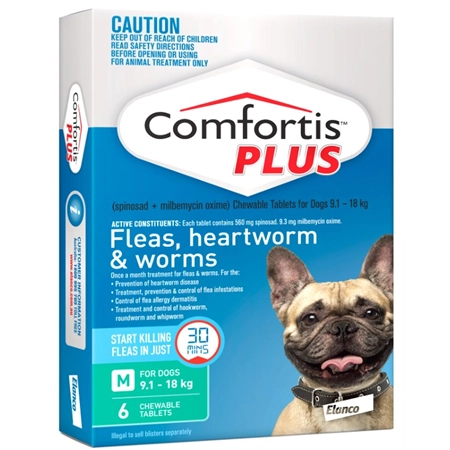 COMFORTIS PLUS FLEA & WORM TREATMENT FOR DOGS 9.1-18KG 6PK (GREEN)