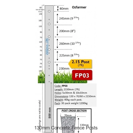 CONCRETE POST 130MM X 2.15M 7FT 5 X 30MM 10 X 10MM 40KG BLUE FP03 ACP