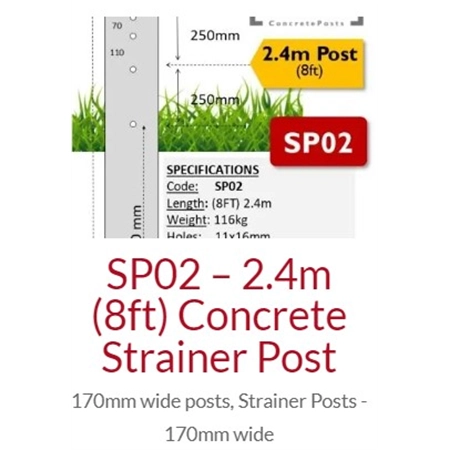 CONCRETE STRAINER POST 170MM X 2.4M 8FT 12 X 16MM HOLES 119KG ACP SP02