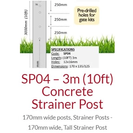 CONCRETE STRAINER POST 170MM X 3M (10 FT) 11X16MM HOLES 148KG ACP SP04