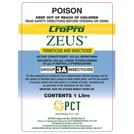 CROPRO ZEUS TERMITICIDE & INSECTICIDE 1LT BIFENTHRIN PCT 0088