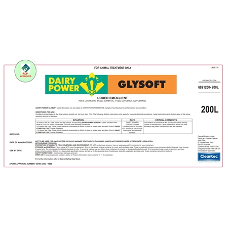 DAIRY POWER GLYSOFT 200LT UDDER EMOLLIENT ECOLAB 6821200