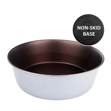 DOG BOWL STAINLESS STEEL NON-SKID GREY & COPPER 2.7LT BAINBRIDGE A7249