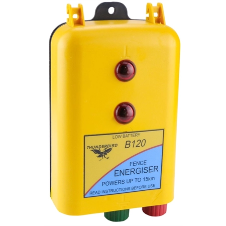 ENERGISER B120 15KM BATTERY FENCE ENERGISER THUNDERBIRD B-120