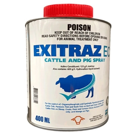 EXITRAZ EC CATTLE, PIG TICK SPRAY 125G/L 400ML AMITRAZ (EQ. AMITIK)