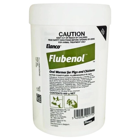 FLUBENOL POWDER ORAL CHICKEN & PIG WORMER 600GM TUB ELANCO AF066482NNA