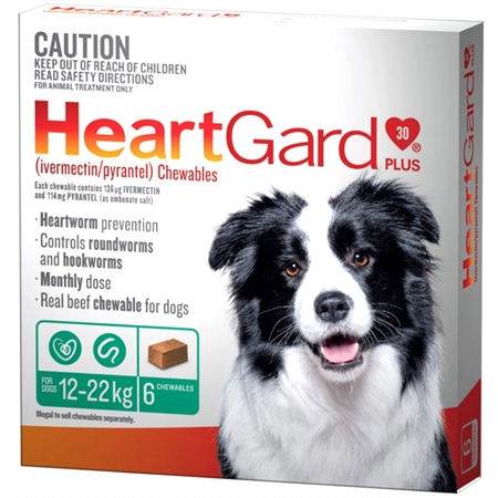 HEARTGARD PLUS CHEWABLES FOR DOGS 12-22KG 6 PACK (GREEN) 141355
