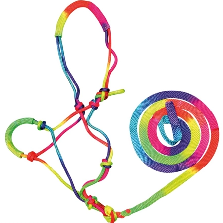 HORSE HALTER BAMBINO KNOTTED AND LEAD SET RAINBOW COB/FULL STC BAM2200