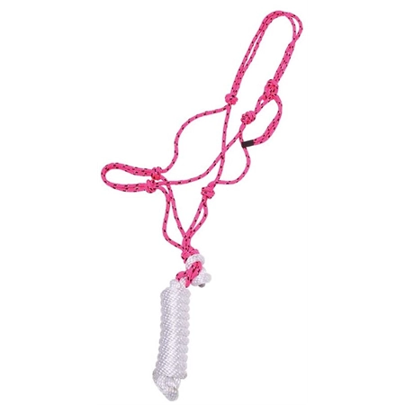 HORSE HALTER KNOTTED ROPE HALTER WITH LEAD PINK ZILCO 540867
