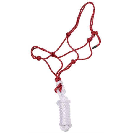 HORSE HALTER KNOTTED ROPE HALTER WITH LEAD RED ZILCO 540857