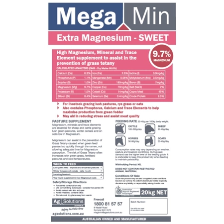 MEGAMIN EXTRA MAGNESIUM SWEET 20KG AGSOLUTIONS