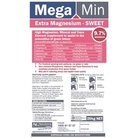 MEGAMIN EXTRA MAGNESIUM SWEET 20KG AGSOLUTIONS MMLSMAGSW20