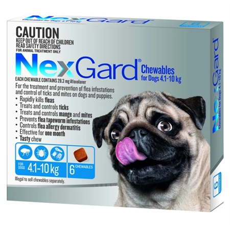 NEXGARD CHEWABLE FLEA & TICK TREATMENT SMALL DOG 4.1 - 10KG 6PK (BLUE)