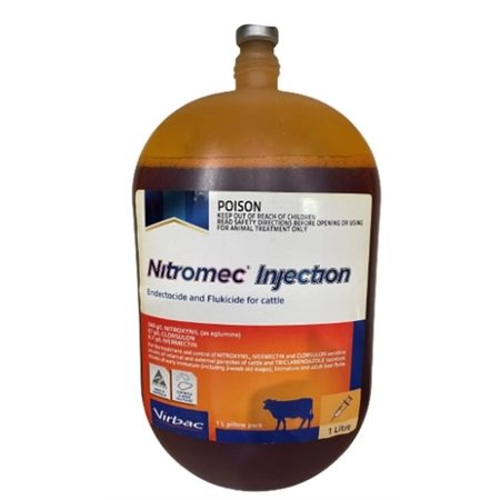 NITROMEC FLUKE & ROUNDWORM INJECTION TREATMENT FOR CATTLE 1LT VIRBAC 