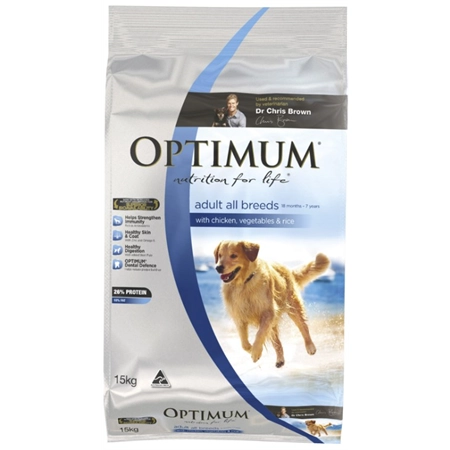 OPTIMUM CHICKEN VEGETABLES & RICE ADULT DRY DOG FOOD 15KG 100179937