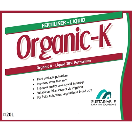 ORGANIC-K LIQUID POTASSIUM 30% 20LT SUSTAINABLE FARMING SFS ORGAK20L