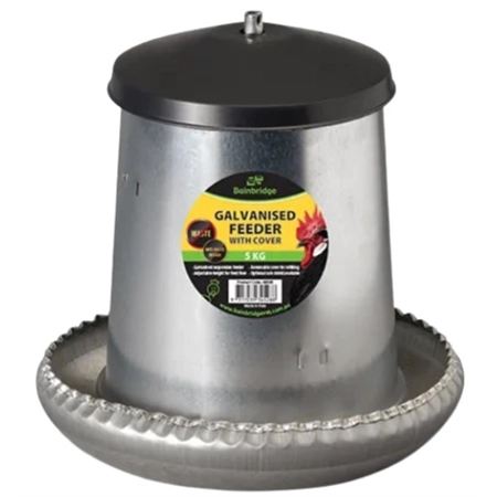 POULTRY FEEDER GALVANISED 5KG WITH COVER BAINBRIDGE A8095