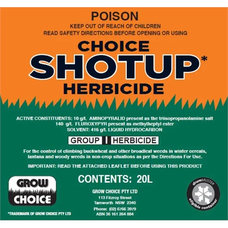 SHOTUP 20LT HERBICIDE (EQ: HOTSHOT) GROW CHOICE 800 20