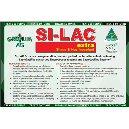 SI-LAC EXTRA (HAY AND SILAGE) 50 TONNE PACK INOCULENT GREVILLIA SIE50