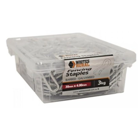 STAPLES FENCEBARB 30X4.00 3KG WHITE WIRES 12512