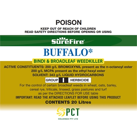 SUREFIRE BUFFALO GRASS 20LT BINDI & BROADLEAF WEEDKILLER PCT 0602 #S7#