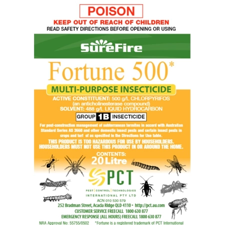 SUREFIRE FORTUNE 500 20LT PCT 500G/L CHLORPYRIFOS (EQ: LORSBAN) 0031