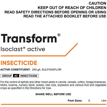 TRANSFORM INSECTICIDE 5LT 240 G/L SULFOXAFLOR (AGENCY) CORTEVA 374754