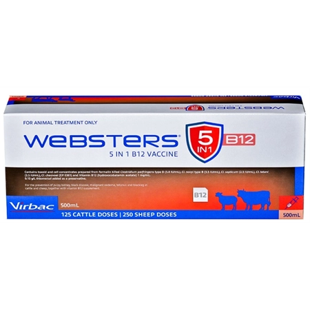 VACCINE - WEBSTERS 5 IN 1 VACCINE + B12 500ML VIRBAC FIVB500W