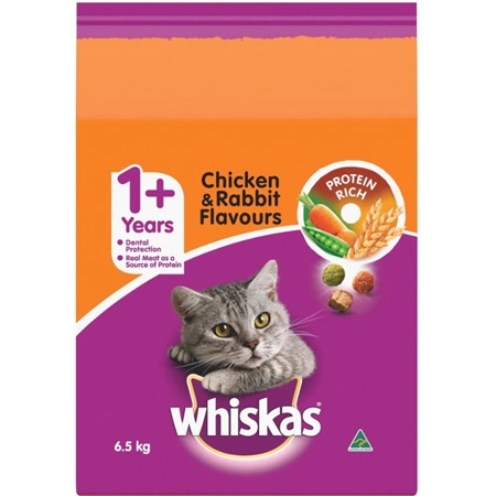 WHISKAS CHICKEN & RABBIT DRY CAT FOOD 6.5KG 174170