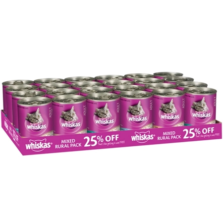 WHISKAS RURAL MIXED PACK CANNED CAT FOOD 400G X 24 174168