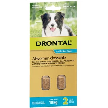 WORMER DRONTAL 2 CHEWABLE TREATS FOR MEDIUM DOGS 3 - 10 KG 462408
