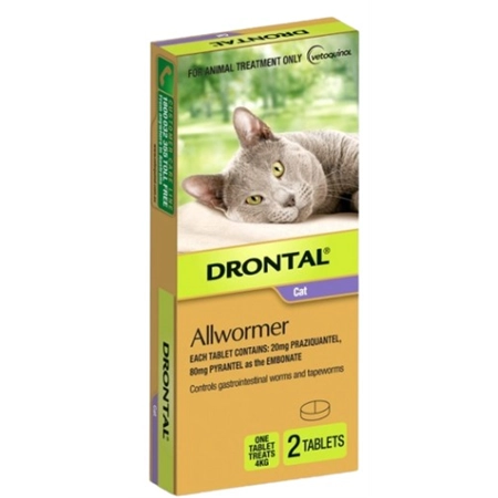 WORMER DRONTAL FOR CATS TWIN PACK EACH TABLET TREATS 4KG 462418