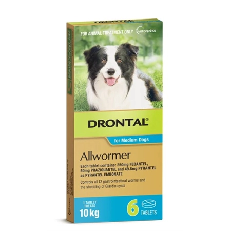 WORMER DRONTAL FOR MEDIUM DOGS 6 TABLETS 10KG EACH 462415
