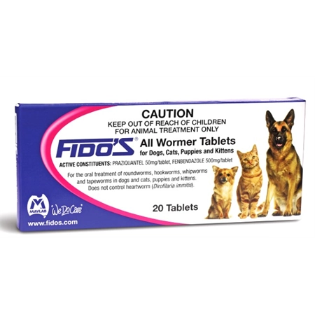 WORMER FIDOS ALL WORMER 20 PACK FOR DOGS, CATS, PUPPIES, KITTENS 26207